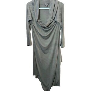 Comfy USA Gray Striped Cowl Neck Draped Asymmetrical Midi Comfy Dress Tunic LARG